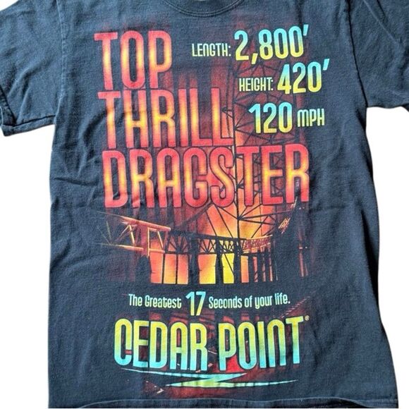 Cedar Point Top Thrill Dragster Tee Shirt Small Black Roller Coaster - Picture 3 of 4